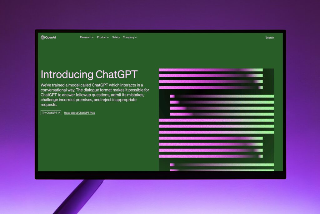 Image showing desktop monitor on the chatgpt webpage, which is a next gen software development AI chatbot