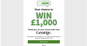 Image showing an email from ASDA George, requesting a customer complete a survey based on their previous order.